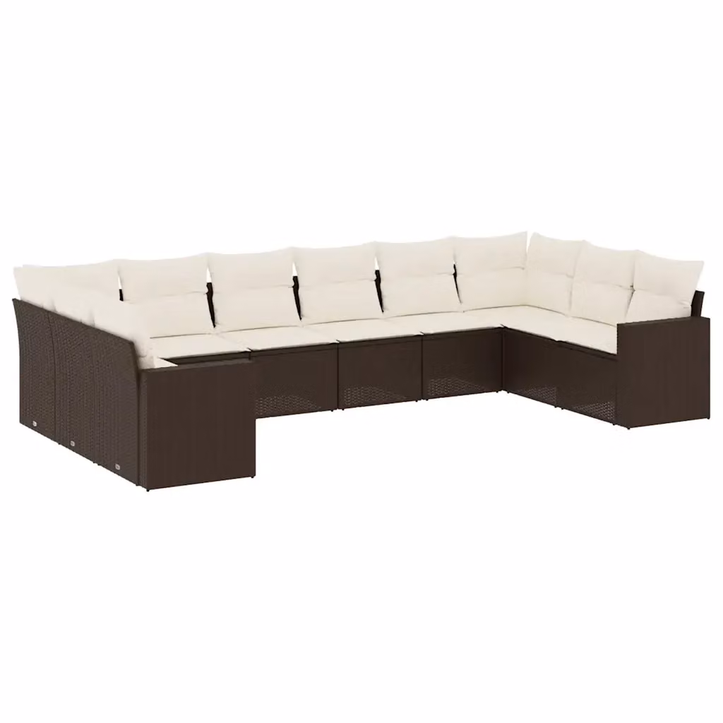 vidaXL Set Divani da Giardino 10pz Moderno in Polyrattan Marrone e Bianco con Cuscini Inclusi e Rivestimenti Rimovibili – 2
