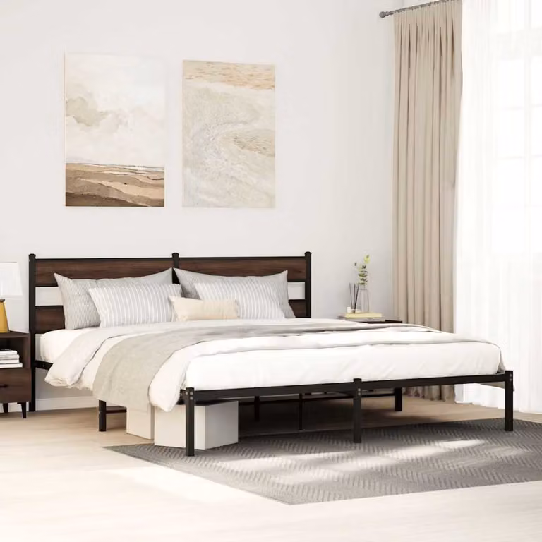 vidaXL Giroletto con Testiera in Rovere Marrone e Struttura in Metallo, L: 198 cm, P: 207 cm, H: 91,5 cm