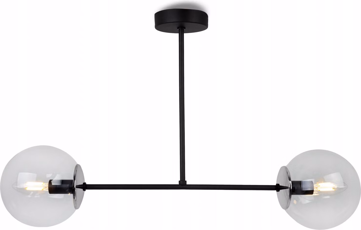 Light-Home Tuluza - Lampada a sospensione in metallo e vetro - E27 - 2 lampadine - Vetro bianco - Nero e cromo
