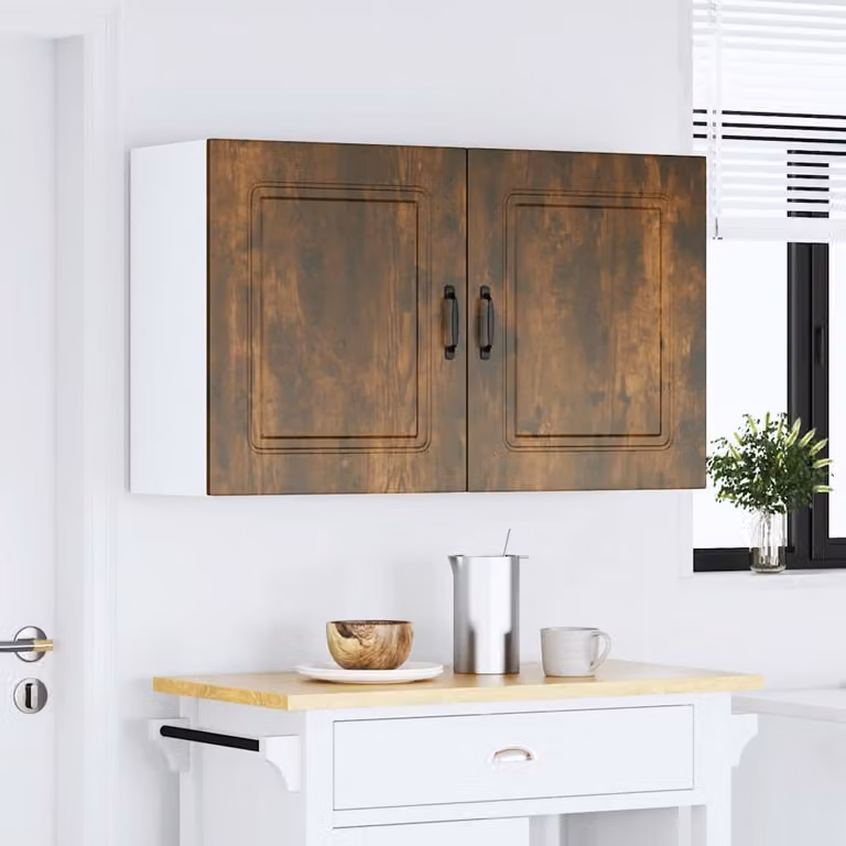 Set di 2 pensili da cucina Kalmar vidaXL in legno multistrato rovere fumo marrone con ante a battente e ripiani interni, L/P/H: 60 x 31 x 50 cm