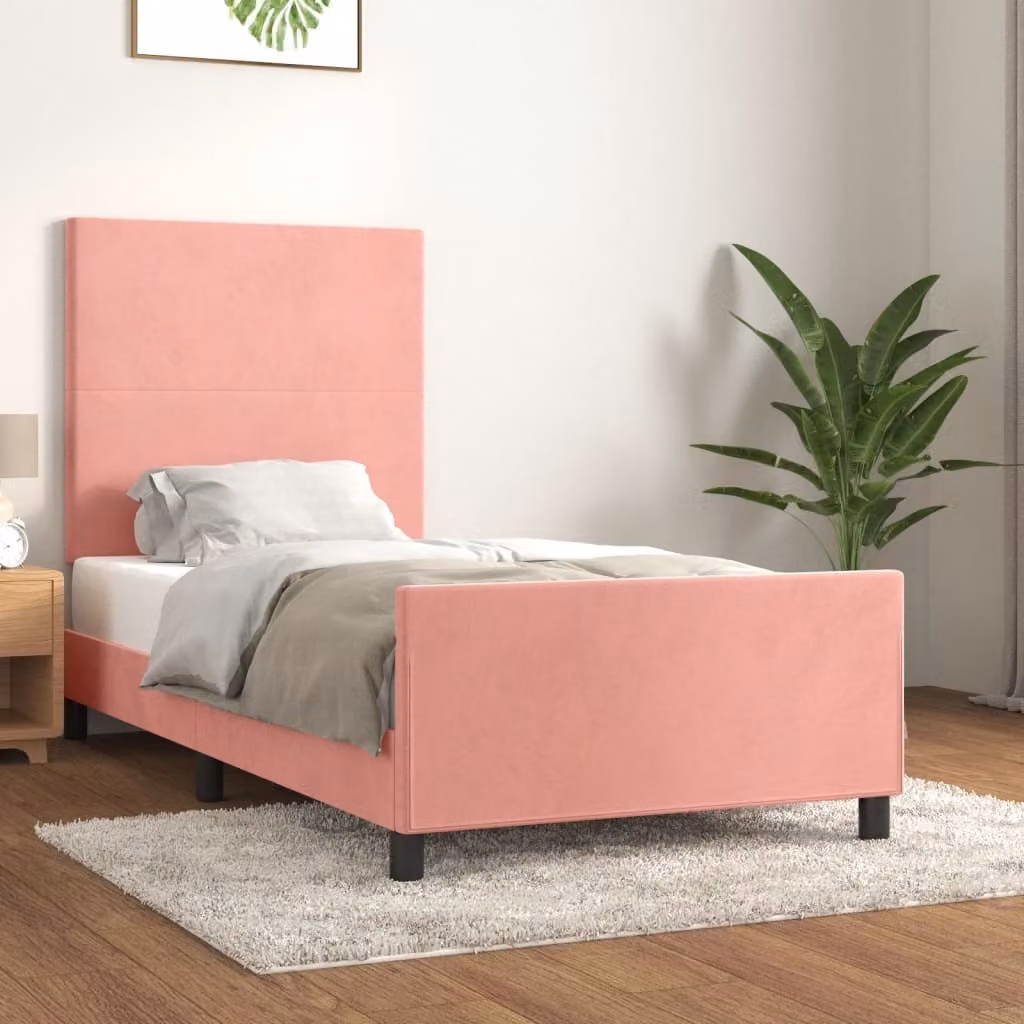 vidaXL Letto con testiera rosa 90x200 cm in velluto - Letto con testiera - Letto con testiera - Letto - Letto con testiera