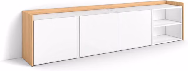 Mobile TV Soggiorno, 207x50x35 cm, Per TV fino a 80", Mobile Soggiorno, Bianco e Rovere soft
