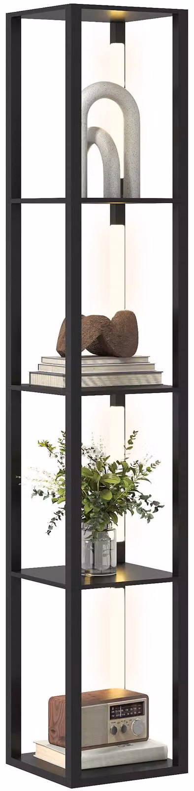Lampada da Terra con 4 Ripiani 29x29x163 cm 3 Luminosità Regolabili e Interruttore a Pedale in MDF Nero