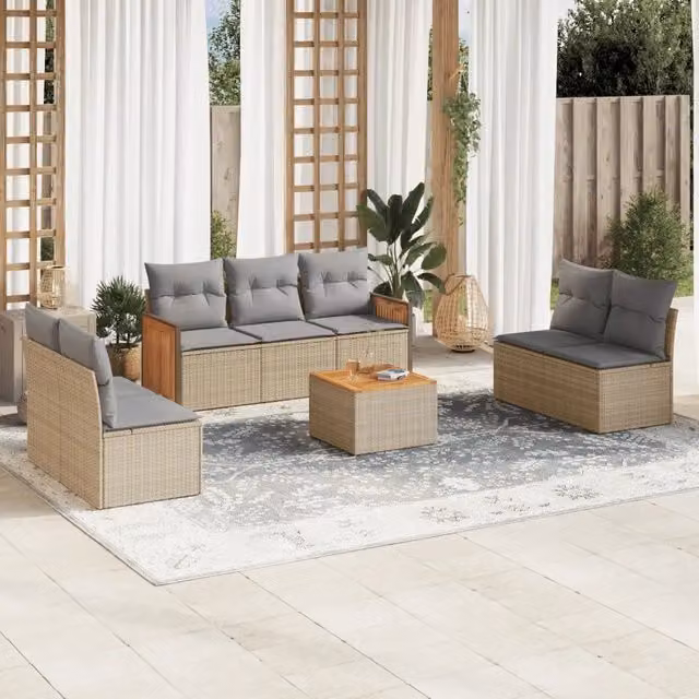Set Divano da Giardino 8 pz con Cuscini Beige in Polyrattan 3259966