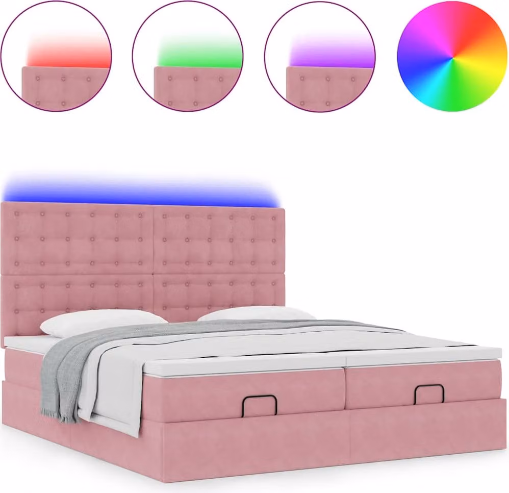 Struttura Letto Pouf con Materassi Rosa 180x200 cm Velluto