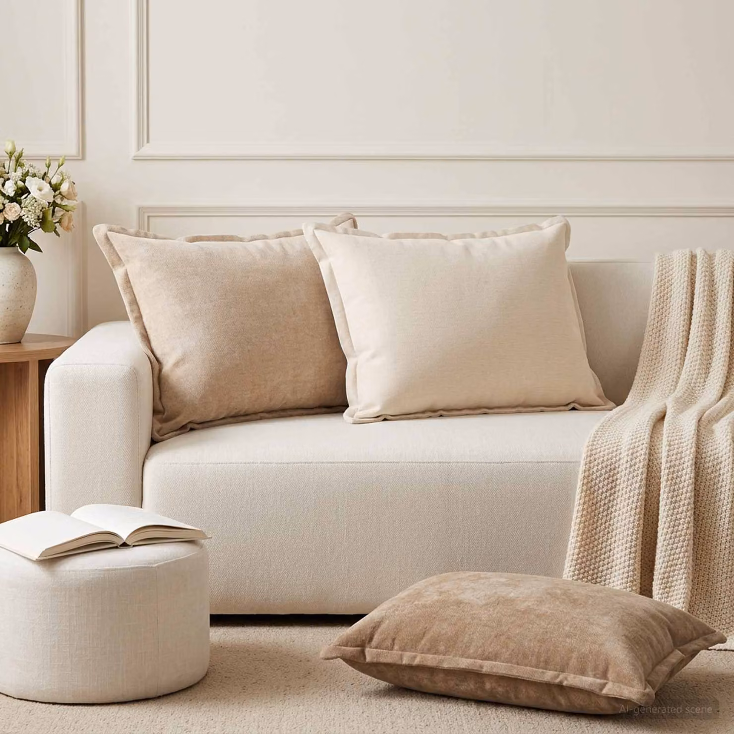 Set di 6 federe vidaXL HOUTEN in tessuto chenille marrone e beige, L 75 cm x P 50 cm