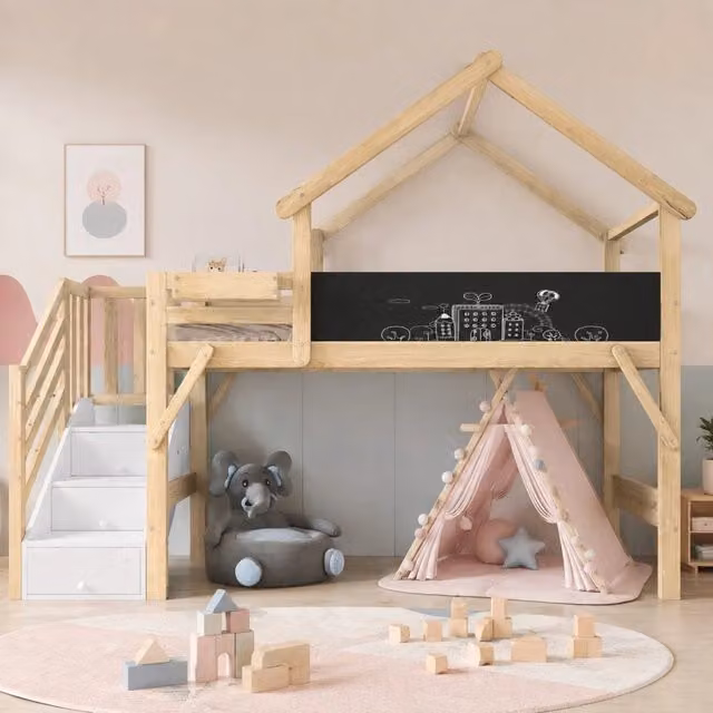 Letto a castello per bambini 90x200 cm con scala contenitore