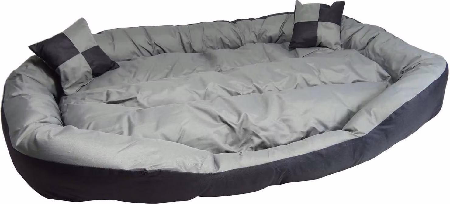 Lettino per cani all'ingrosso Hossi's lavabile con cuscino reversibile, divano per cani di peluche grigio, cestino per cani taglia XL 150x120x25cm