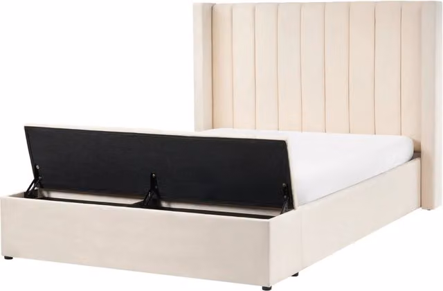 Letto matrimoniale velluto bianco sporco rete a doghe e cassapanca 140 x 200 cm stile moderno glam