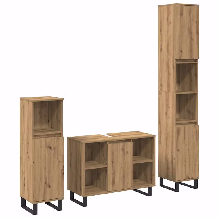 Set di mobili per il bagno vidaXL in 3 pezzi marrone con design minimalista e struttura in legno e metallo