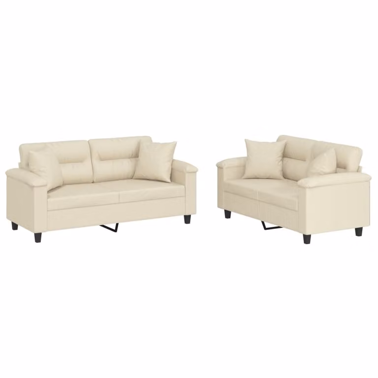 Set di Divani 2 pz con Cuscini Crema in Pelle finta