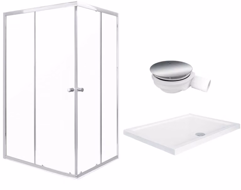 Cabina doccia, 100×90X180 Cm / 4 Mm, Con piatto doccia basso, 5,5 Cm, Oskar + sifone cromato, Olga Sq