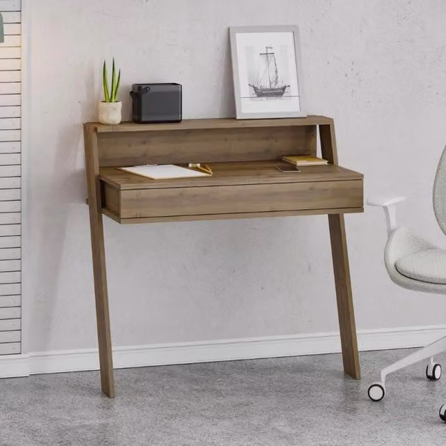 Scrivania da parete Cowork EFFEZETA in noce con cassetto, L 94 cm x P 50 cm x H 21,8 cm