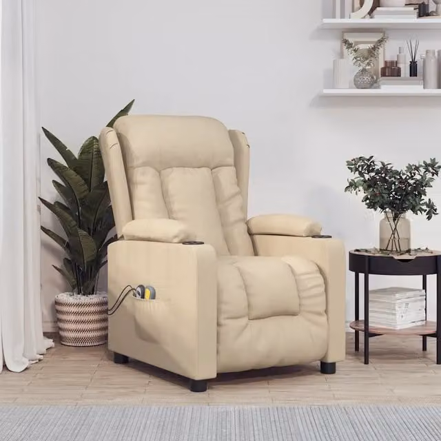 Poltrona Massaggiante Elettrica Reclinabile vidaXL in Tessuto Beige