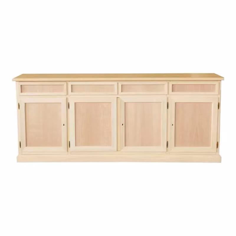 Madia credenza in legno di pino grezzo con 4 ante Mobili 2G L/P/H: 205 x 40 x 86 cm – 1