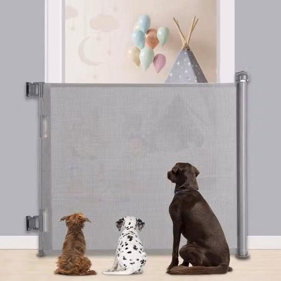 Barriera di sicurezza retrattile in PVC per porte e scale, Grigio, L: 140 cm, H: 86 cm