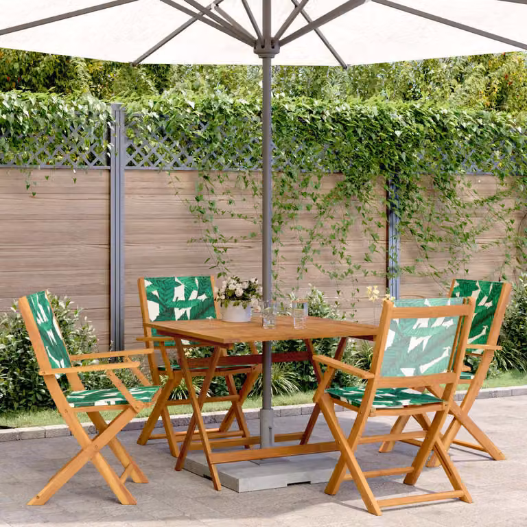 Maison Exclusive - Set da pranzo da giardino a 5 pezzi in tessuto e legno massello con motivo a foglie