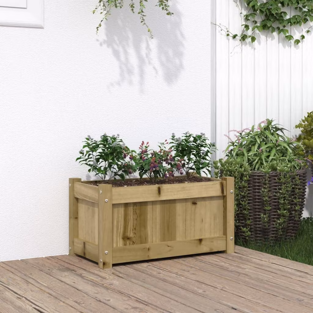vidaXL Fioriera da Giardino in Legno di Pino Marrone L: 60 cm, P: 31 cm, H: 31 cm