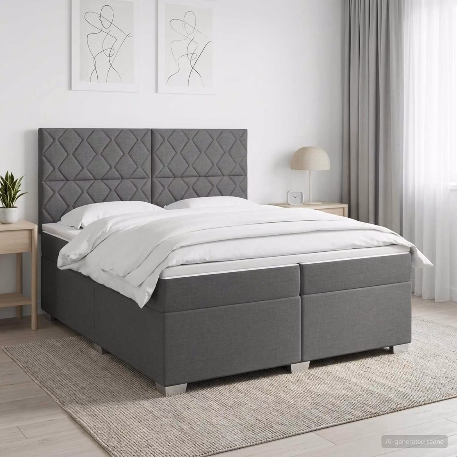 Letto box spring vidaXL con materasso a molle insacchettate, Grigio Scuro, L/P: 200 x 200 cm