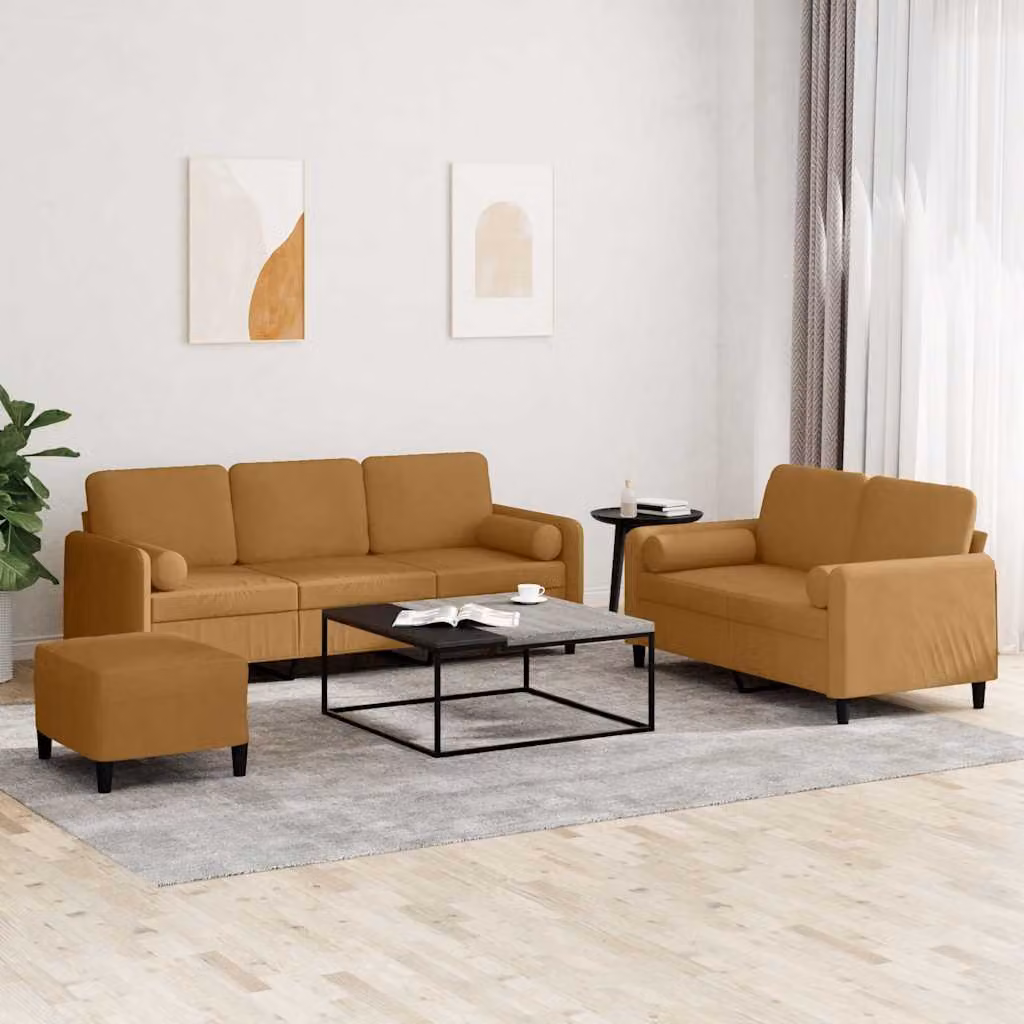 vidaXL Set di Divani 3 pz con Cuscini Marrone in Velluto