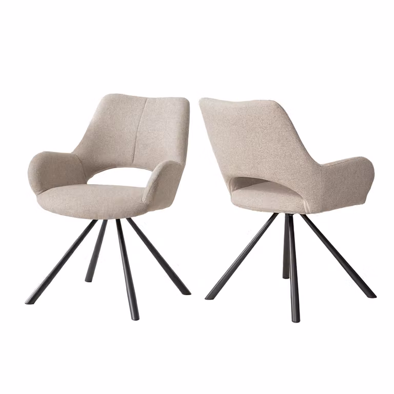 Meubles Cosy Set da 2 sedie da pranzo in stile scandinavo con braccioli in tessuto beige - BETH