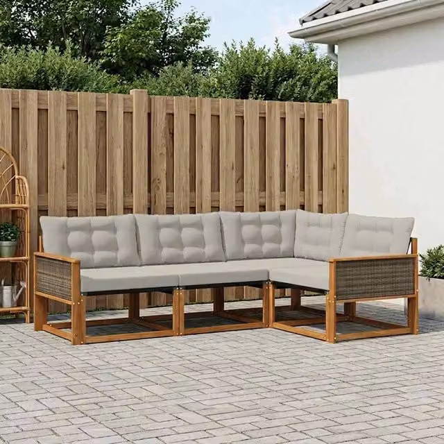 Set di divani da esterno 4 pz Naturale e Grigio Chiaro 3381387