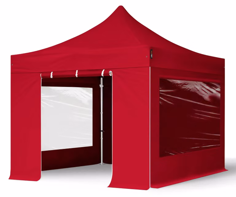 TOOLPORT 3x3m gazebo pieghevole PES con laterali (panoramiche), PROFESSIONAL alluminio, rosso