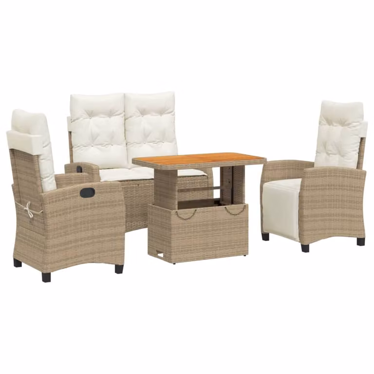 Set da Pranzo da Giardino 4 pz con Cuscini Beige in Polyrattan