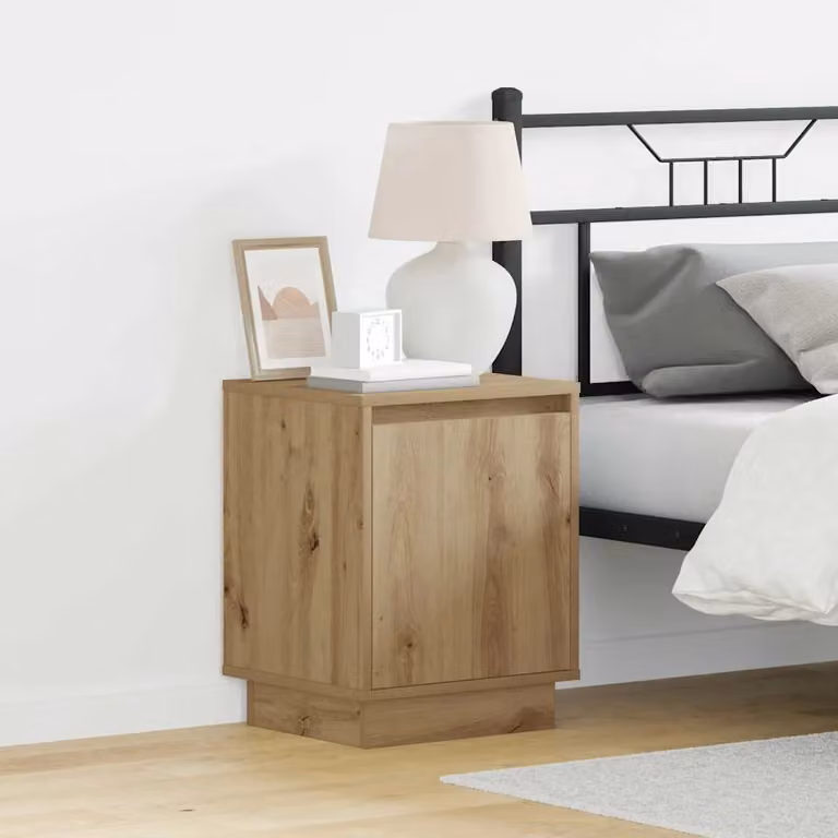 Set di 2 Armadi da Notte vidaXL in Legno Rovere Marrone con Illuminazione Integrata, L 39 cm x P 34,5 cm x H 50 cm