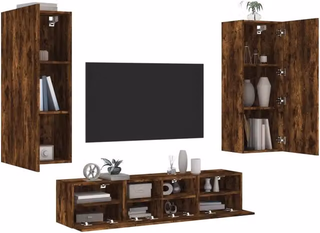 Mobili TV a Muro 5pz Rovere Fumo in Legno Multistrato 3216543