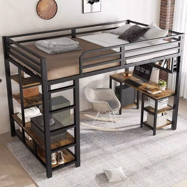 Letto a soppalco 120 x 200 cm con scrivania e ripiano