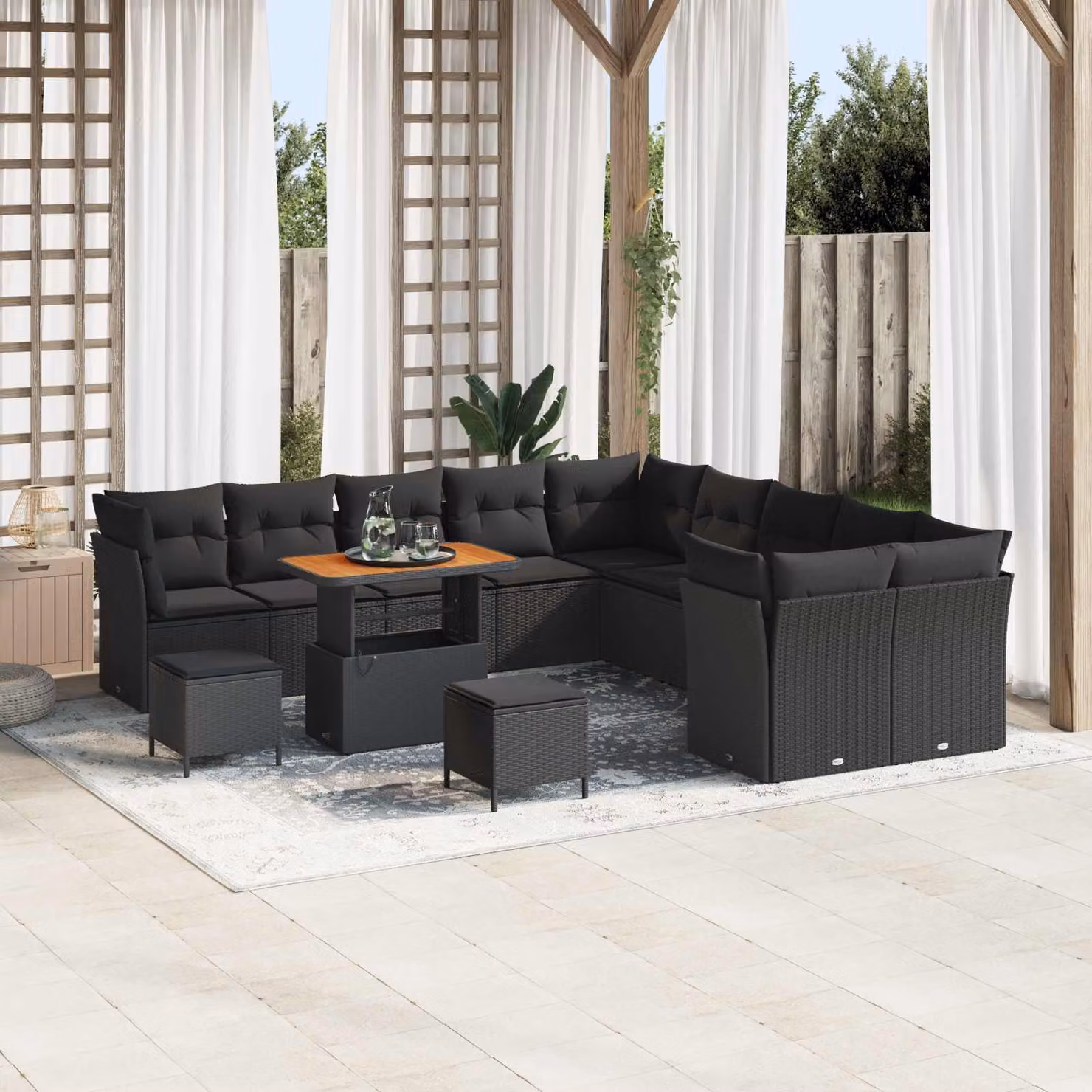Set Divano da Giardino Moderno vidaXL in 13 Pezzi con Cuscini Nero – 1