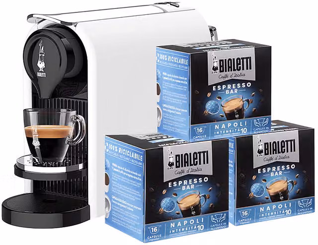 Macchina per caffè a capsule Bialetti Gioia Plus bianca, 1200 W, pressione 20 bar, serbatoio 0,5 l con disattivazione automatica