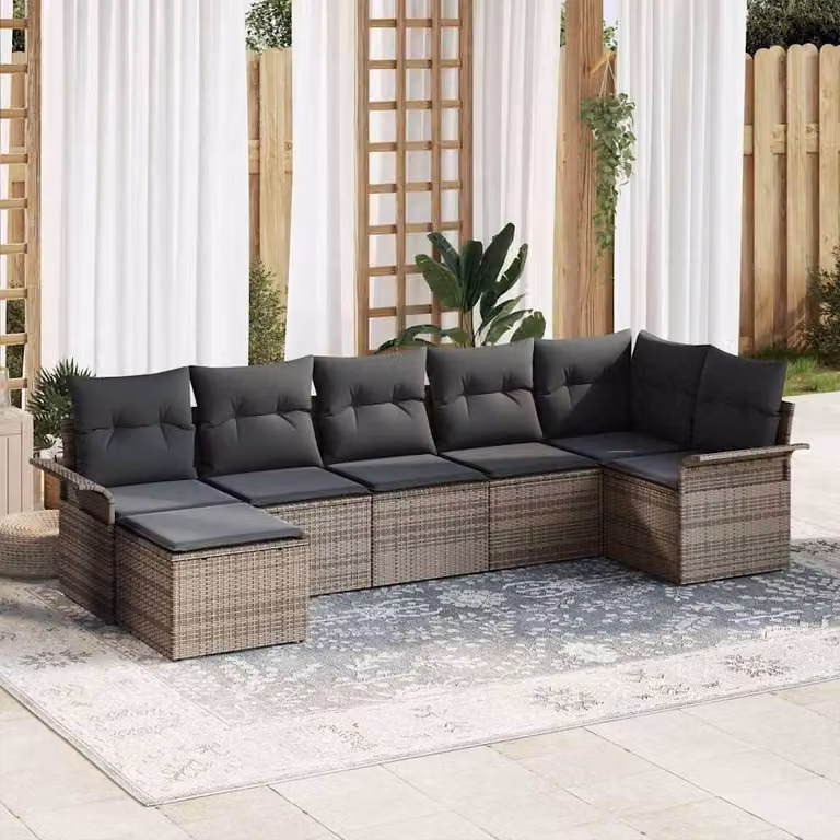 Maison Exclusive - Set Divano da Giardino con cuscino 7 pcs Grigio polyrattan