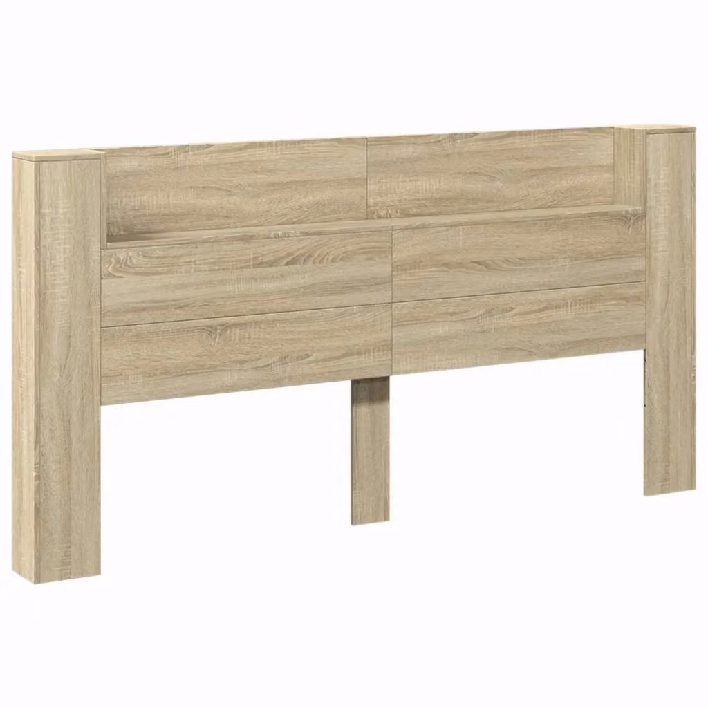 Testiera decorativa vidaXL in legno Rovere Sonoma marrone con illuminazione integrata e mensola, L 200 x P 16,5 x H 103,5 cm – 2