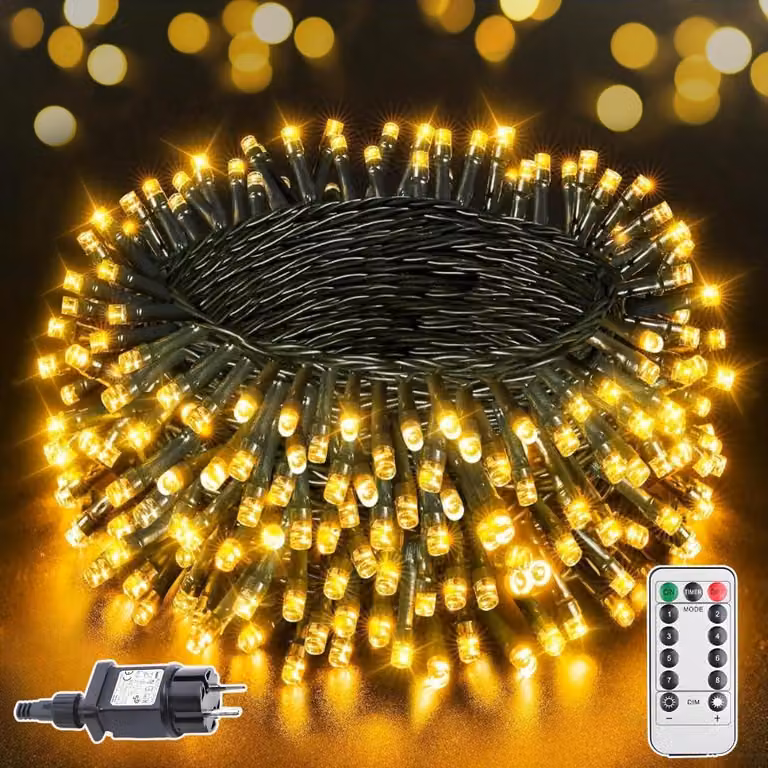 Fata LED per interni ed esterni 10M con 100 LED bianchi caldi, resistente alle intemperie 8 modalità di luce, telecomando con timer e funzione di memoria, IP65