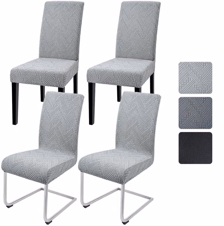 Copri sedie, set da 4, in tessuto jacquard elasticizzato, color grigio chiaro, adatti a sedie a dondolo e sedie girevoli