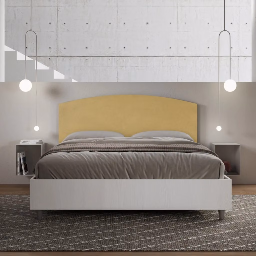 Letto Matrimoniale Giordanoshop con Contenitore a Alzata, Struttura Bianco Frassico e Testata in Microfibra, L/P: 160 x 200 cm – 2