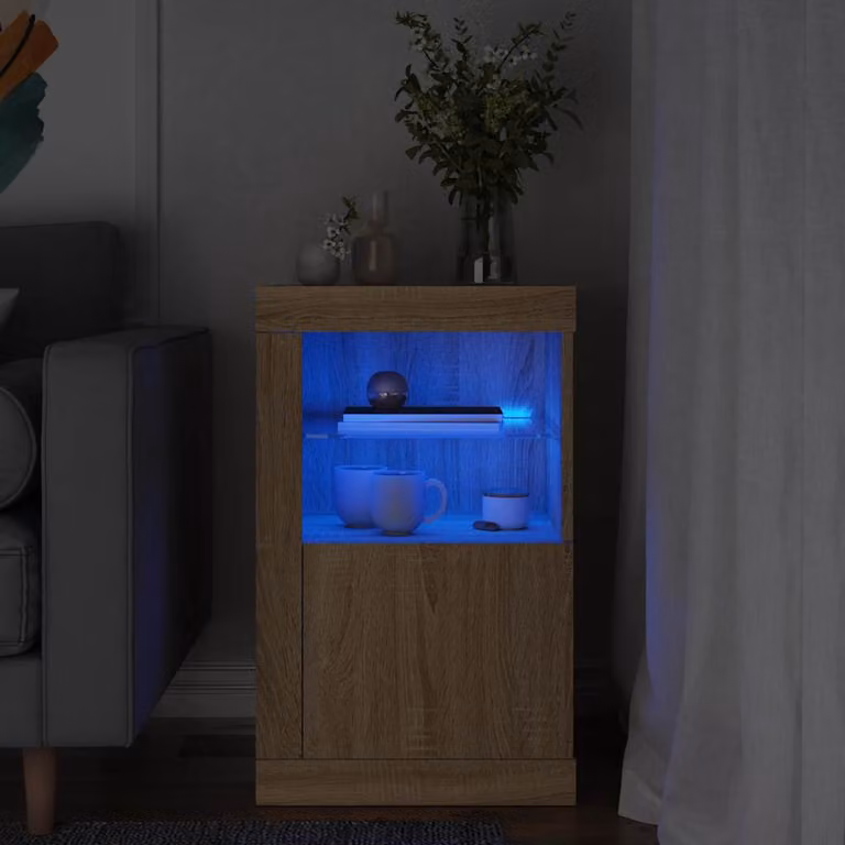 Armadietto da parete moderno vidaXL in legno multistrato color rovere con luci LED integrate L: 67,0 cm, P: 41,0 cm, H: 37,0 cm