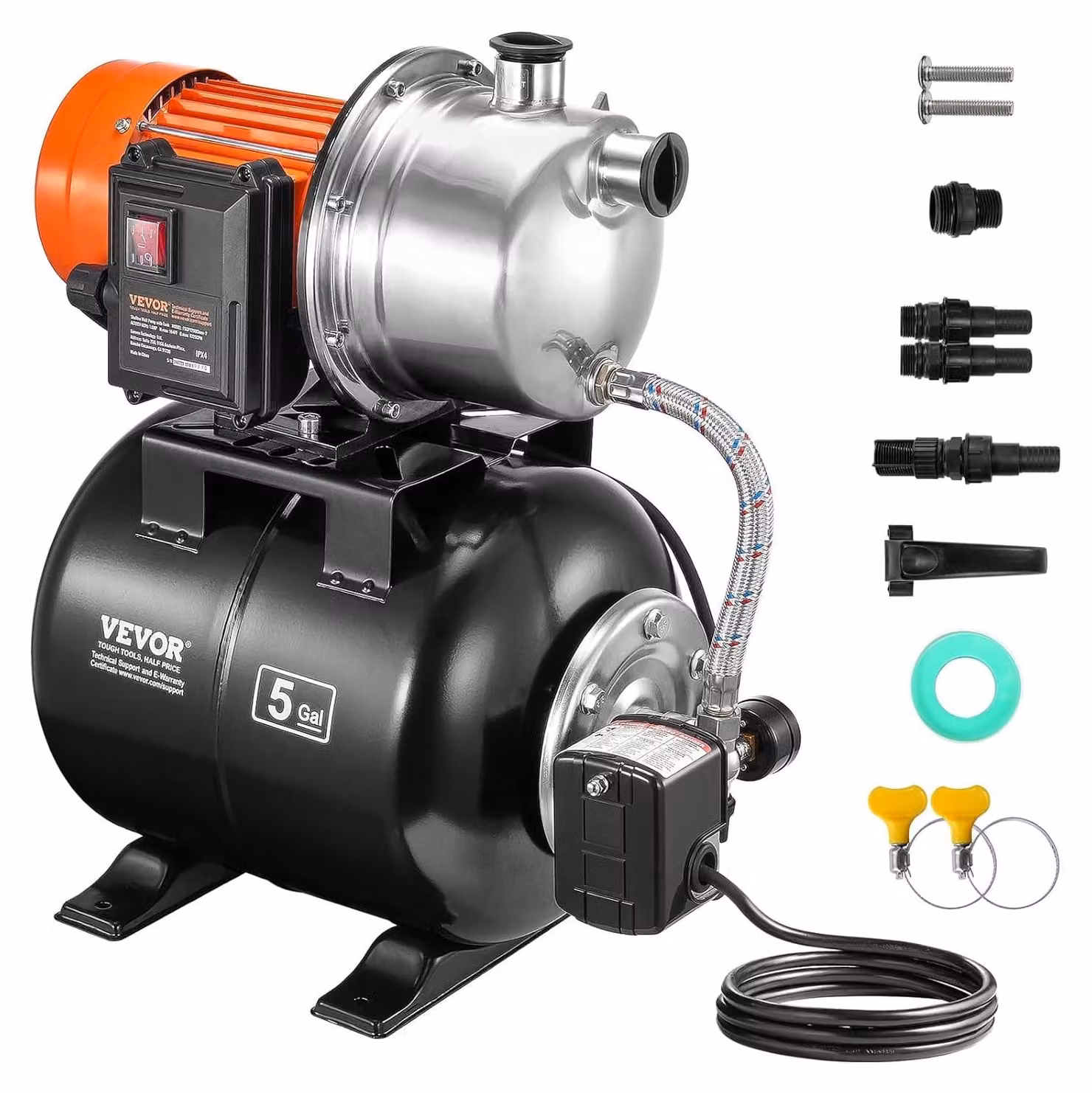 Pompa sommergibile in bronzo - 1176W - 5600 litri/ora - Dotata di serbatoio di pressione da 19 litri e pressostato - Ideale per l'irrigazione