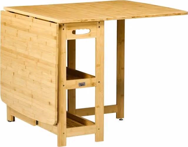 Tavolo da pranzo pieghevole HOMCOM in bambù marrone con due ali laterali e due ripiani, L: 149,5 cm, P: 80 cm, H: 73,5 cm