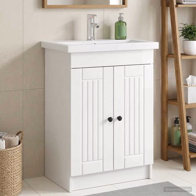 Mobiletto da bagno sotto il lavello vidaXL Bianco Lucido con ante a battente e ripiani interni