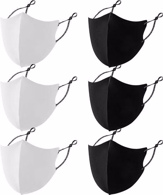 Mascherine protettive dal sole, confezione da 6, mascherine riutilizzabili, mascherine su misura, mascherine alla moda e traspiranti per uso all'aperto, per uomo e donna (bianco, nero)