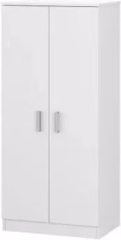 Mobile scarpiera moderna in legno bianco opaco con ante a battente e ripiani interni per bagno o ingresso, H 180 cm x L 59 cm x P 37 cm