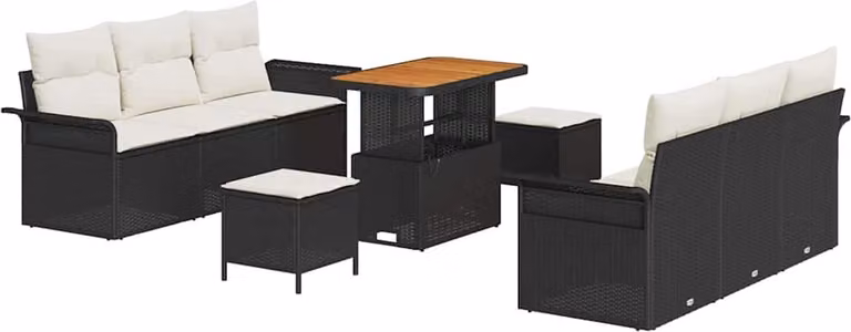 Set Divano da Giardino con cuscino 9 pcs Nero polyrattan