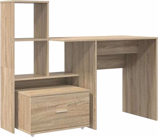 Scrivania moderna in legno color rovere e beige L: 131,5 cm, P: 50 cm, H: 106,5 cm