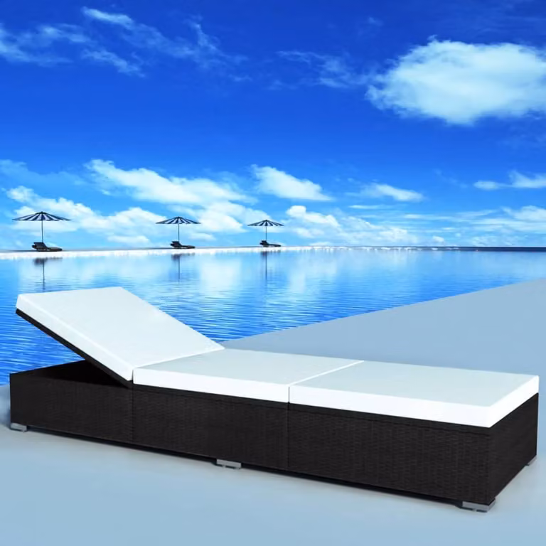 vidaXL Lettino Prendisole in Polyrattan con Cuscino Impermeabile e Poggiatesta Regolabile Nero e Bianco