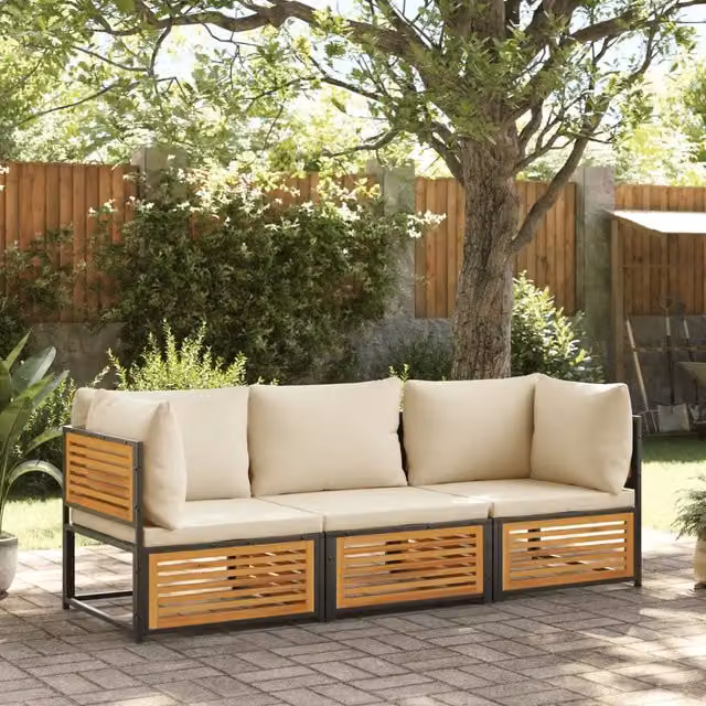 Set Divano da Giardino 3pz con Cuscini Legno Massello di Acacia 3214917