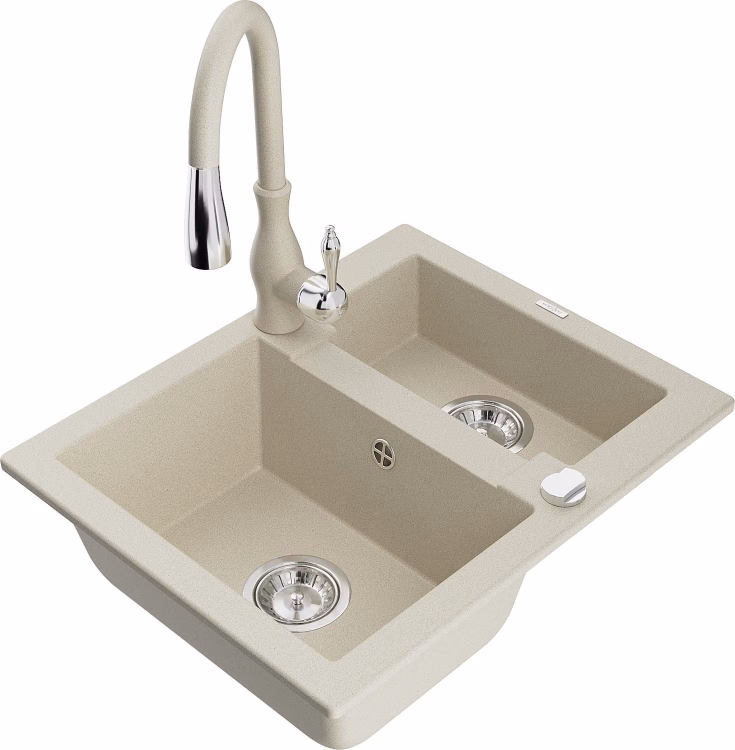 Mexen Carlos lavello in granito da 1,5 vasche con miscelatore da cucina Savita, beige - 6518-69-672601-69