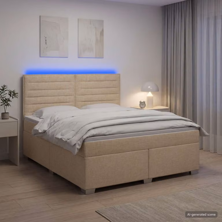 Letto box spring vidaXL con materasso a molle insacchettate in tessuto, L/P: 160 x 200 cm, beige e bianco